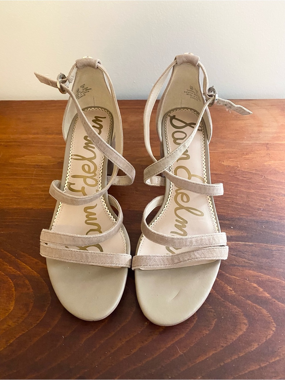 Sam Edelman Neutral Beige Suede Strappy Heels